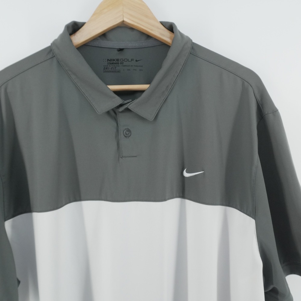 Nike Golf Polo Shirt Mens XXL Gray White Dri-FIT Colorblock Standard Fit